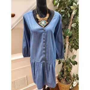 True Craft Women's Blue Denim Long Sleeve V-Neck Tunic Top Blouse Size 2X